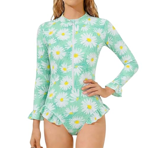 Maillot de bain une pièce manches longues filles imprimé floral piscine