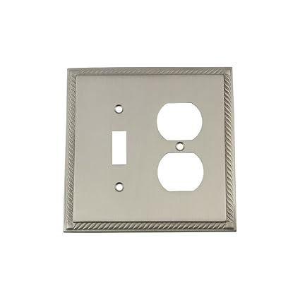 Nostalgic Warehouse 720043 Rope Switch Plate with Toggle and Outlet, Satin Nickel