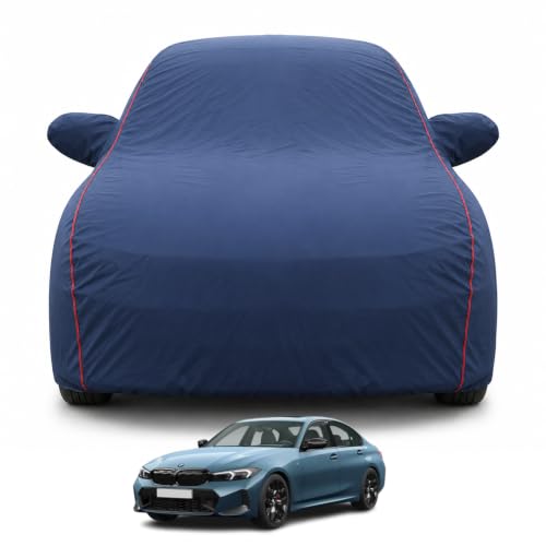 Image of Premium Car Cover for BMW 3 Series Model | Waterproof, UV & Dust Protection | Mirror & Antenna Pocket | Triple Stitched, Soft Inner Lining, Belt & Buckle (Navy Blue)