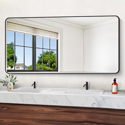 Image of DESBING 72 inch x 36 inchBathroom Mirror, Matte Black Wall Mirror with Metal Frame, Decorative Rectangular Vanity Mirror for Bedroom Bathroom Living Room Entryway (Horizontal /Vertical)