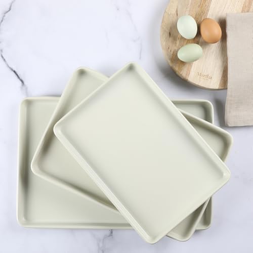 Martha Stewart Gallen 3-Piece Cookie Sheet Set – 13\", 15\", 17\" Baking Pans, Ceramic Nonstick, PFA-Free, Carbon Steel – Oven Safe to 450°F, Warp-Resistant, Easy to Clean - Linen White