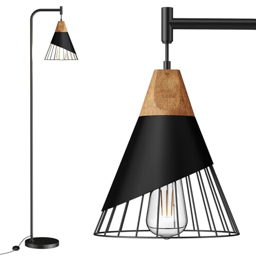 Alrryo 67' Industrial Floor Lamp with Wood & Black Metal Shade, Modern Standing Lamp, Rustic...