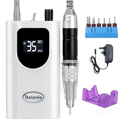 Delanie Electric Nail Files Nail Drill Machine 35000RPM Portable Efile Rechargeable Nail Drill for Gel Nails Home and Salon Use White