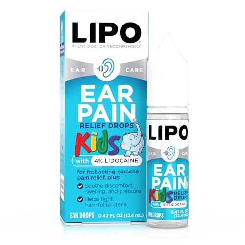 LIPO Kids Ear Pain Relief Drops - 4% Lidocaine Formula for Earache Relief, Swimmer’s Ear, Cold, Flu, & Allergy Symptoms - Helps Relieve Ear Pain, Swelling, & Water-Clogged Ears for Kids Ages 2+