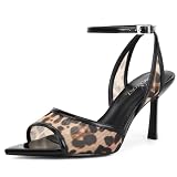 LACIKOSZ Black Leopard Kitten Heels Strappy Heeled Sandals Women Cheetah Print Stiletto Mesh Sexy Heels
