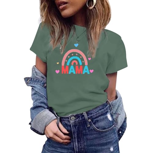 Mothers Day T Shirt for Women tee Tops High Elasticity Oversized T-Shirts, Gifts for Mom (S,C-Green)