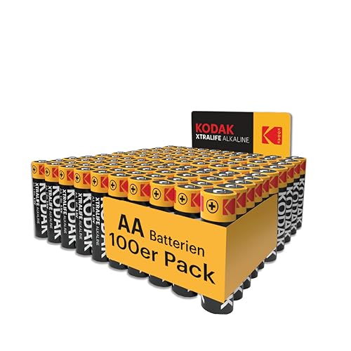 KODAK AA Alkali Batterien 1,5V (100 Stück) Hochleistungsbatterien Bis Zu 145% längere Lebensdauer, 10 Jahre lagerfähig