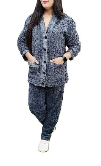 cigain Women's Winter Fashion Full Length Nightwear Pyjama and top Set Women Elastic Waist Warm Night Suit Set-picture-30