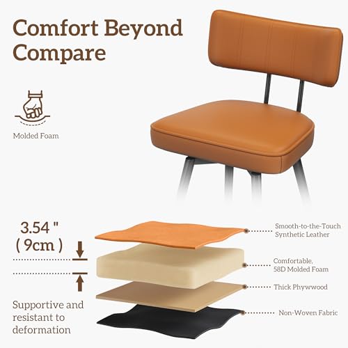 Image of GXJ Bar Stools Set of 2, Kitchen Counter stools with Backs and Metal Legs
