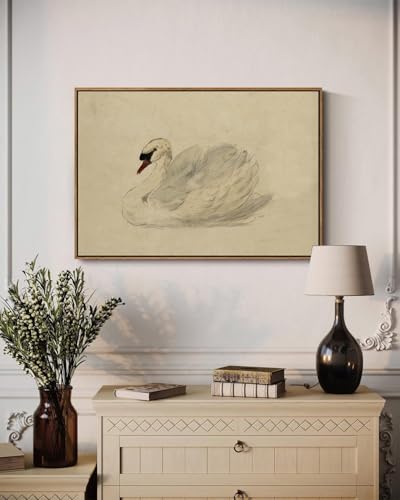 Image of KISSFOX Framed Wall Art Vintage Wall Decor Swan Pictures Retro Animal Canvas Art Rustic Aesthetic Paintings Farmhouse Artwork For Bedroom Living Room Kitchen