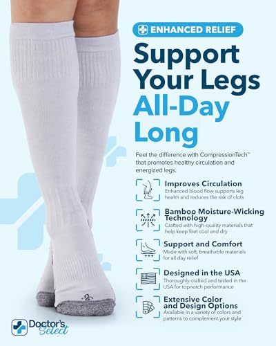 Image of Doctor's Select Bamboo Viscose Light Compression Socks for Women & Men - 3 Pairs, 8-15 mmHg Compression Socks, Knee High