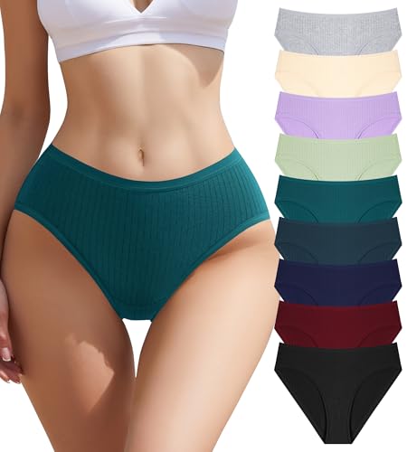 9 Pack Womens Underwear Cotton High Leg Brief Underwear for Women Pack High...