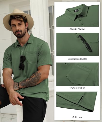 Image of SCODI 5 Pack Mens Pocket Polo Shirts Short Sleeve Golf Casual Work T-Shirt