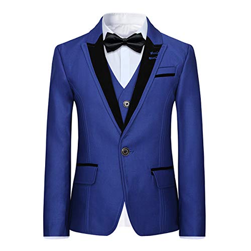 Jungen Kostüm 3-teilig Klassisch Slim Fit Hochzeitsanzug Tuxedo Jacke Hose und Weste Mode Jungen Anzug Blau 6 Jahre