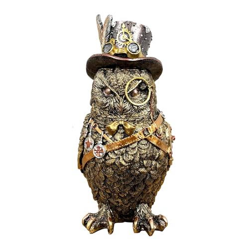 Image of Alfie Francis 23.5cm Tall Steampunk Top Hat Owl Ornament for Living Room Bird Figurine Animal Statue Vintage Industrial Home