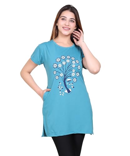 Image of DG Divine GirL Women's Cotton Printed Long Regular Fit Round Neck Top /T-Shirt /Tshirts