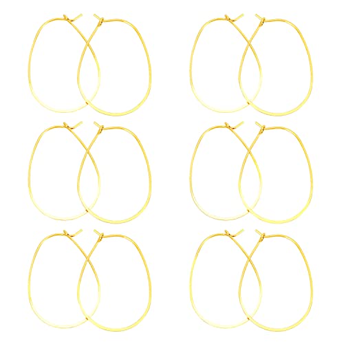 YAKRUNA 12PCS Large Geometric Earring Hooks for Jewelry Making, 14k Genuine Gold Plated Hoop Earrings for Women and Girls, Hypoallergenic Oval Shape Thin Ear Wires for DIY Dangle Earrings