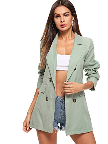 SweatyRocks Women's Casual Blazer Long Sleeve Button Front Work Office Jacket Blazers Mint Green L