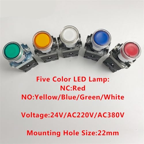 Interruptor de botón XB2 con autorreinicio instantáneo y luz LED roja para panel de 380V 4