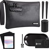 Ozchin Smell Proof Bag With Combination Lock Certificate Organiser 10'' X 7'' Great Gift Sets Ideal Set Pu Leather Lockable Travel Storage For Men Women, Classic, Daily Bag (Black Kit)