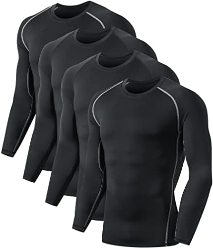 4 Pack Compression Shirts for Men Long Sleeve Athletic Rash Guard Base Layer Undershirt Gear T Shirt for Workout Basketball
