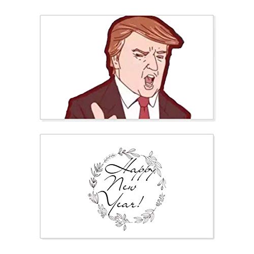 Tarjeta de Año Nuevo con mensaje de bendición y caricatura de presidente de EE. UU.