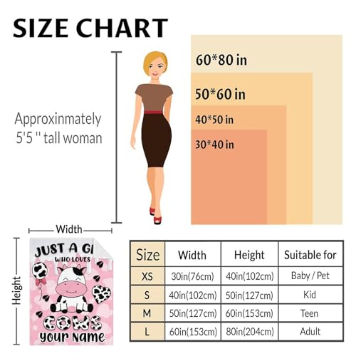 Mercuryelf Custom Cow Throw Blanket - Soft, Fuzzy & Warm - 60x80 Inches Flannel Blankets for Bed, Couch - Pink Cute Throws Gift for Women