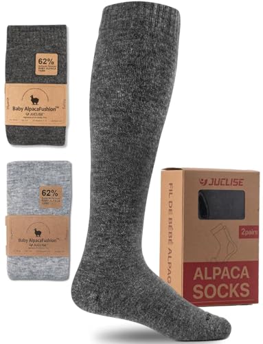 Juclise Alpaca Wool Heavyweight 15-25 mmHg Knee High Compression ​Support Socks Thick Winter Thermal Warm Soft Travel Flying (US, Alpha, Large, Regular, Regular, Dark Gray+Light Gray)