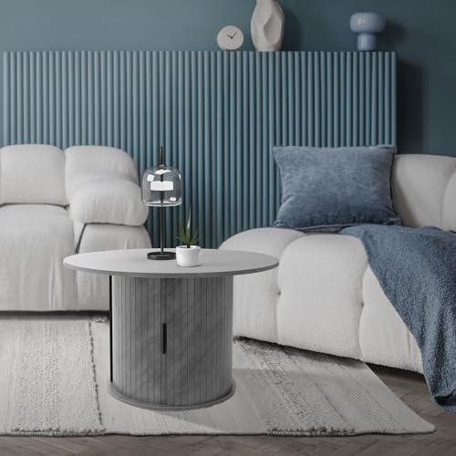 ML-Design Couchtisch mit Schiebetür, 80x80x50 cm, Beton-Optik, Grau, Runder Wohnzimmertisch mit Stauraum, Beistelltisch ideal für Wohnzimmer, Kaffeetisch im modernen Stil, Sofatisch für Tee und Kaffee – Bild 3