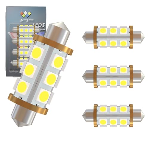 Wiseshine 44mm 578 569 Festoon LED Bulb Extremely Super Bright 6000K White,561 562 566 Navigation Bulb 12V-24V for Automotive Truck Marine Boat Interior Reading Trunk Lights (Pack 4)