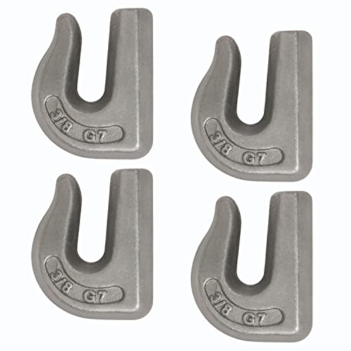 Mytee Products (4 Pack G70 3/8" Weld On Chain Grab Hooks - 6600 lbs WLL Forged Chain Hook for Truck Tractor Flatbed - Heavy Duty Weldable Grab Hooks for Rigging/Forklift Trailer