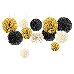 NICROLANDEE Black and Gold Party Supplies for 2025 Graduation - 12PCS Metallic Foil Paper Lanterns Decorative for Graduation, Wedding, Birthday, Baby Shower, Retirement Party, New Years Eve Party