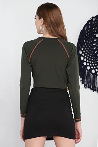 Image of Leriya Fashion Long Sleeve Crop Top Cropped Sweatshirt for Women with Thumb Hole Western Top