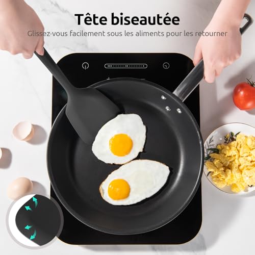 Spatule en silicone solide extra longue U-Taste noir pour friture