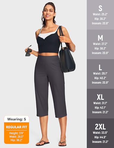 Image of ISEEGZ 15 inch / 18 inch / 21 inch / 25 inch Capri Pants for Women High Waist with Pockets Women's Capris Workout Yoga Pants Loose Straight Leg