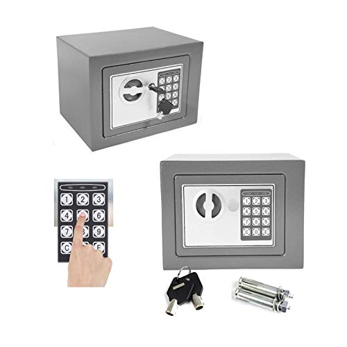 Tresor mit zahlenschloss Digital PIN-Code und Schlüssel Elektronischer Safe Sicherheitskasten Doppelbolzenverriegelung Wandtresor Möbeltresor -4.6L (Grau)