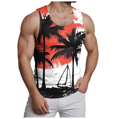 Men's Tank Top Summer Printed Vests Breathable Training Fitness Gym Workout Bodybuilding Tank Shirt Quick-Drying Muscle Shirt Sleeveless Vest Undershirt for Men (Orange, S)