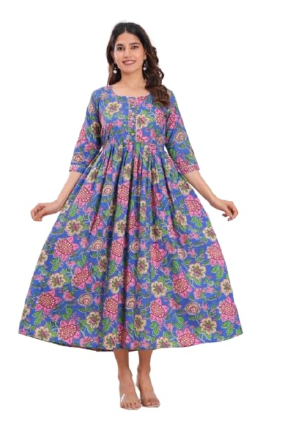 Image of The Moon Star Women's Cotton Floral Printed Anarkali Maternity Feeding Kurti | Breastfeeding Dress for Mothers | Zipper Feeding Kurti,Nursing Kurti, Comfortable and Trendy Maternity Wear