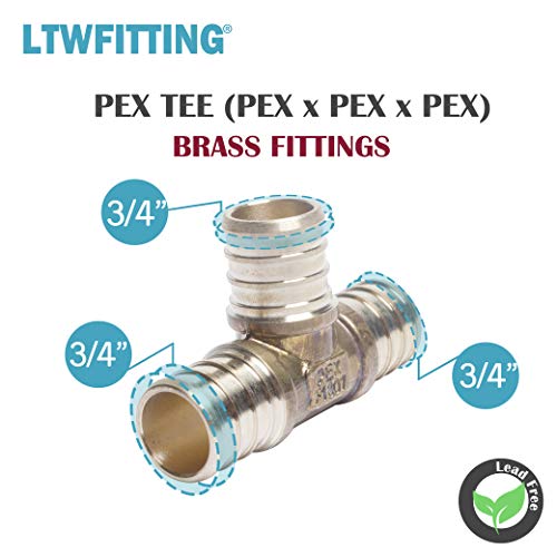Ltwfitting Lead Free Brass Pex Crimp Fitting 3/4-Inch X 3/4-Inch X 3/4-Inch Pex Tee (Pack Of 5) #TOP4