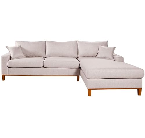 Sofá California 4 Lugares Living Chaise Linho Lado Esquerdo - Essencial Estofados (Champagne)