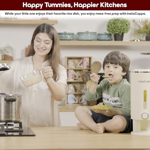 Image of InstaCuppa 10 Kg Rice Dispenser, Airtight Plastic Dry Grain Storage Container with Measuring Cup & Strainer, BPA-Free & Odorless, Single-Button Dispensing Kitchen Organizer