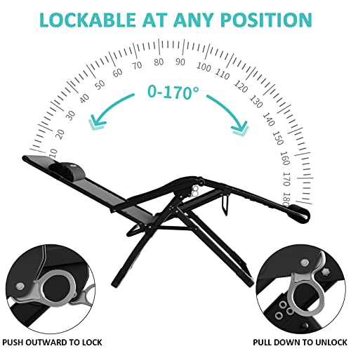 Amopatio Zero Gravity Chair 25" Seat Width, Xxl Lounge Chairs W/Cushion, Folding Reclining Camping Chair For Outside Deck, Yard, Porch, Pool, Black #TOP1