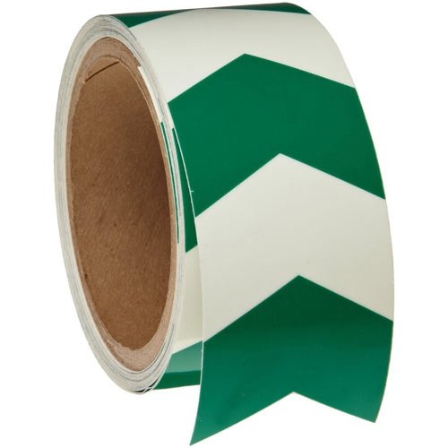 Brady 90971, Glow-in-The-Dark Self-Stick V-Style Arrow Tape-Green on Phosphorescent, 3 Rolls