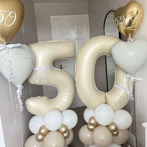 Image of Cream Number 4 Balloons,40 Inch 4 Balloons Giant Helium Foil Mylar Beige 4 Balloon Number for Birthday Party Anniversary Decorations