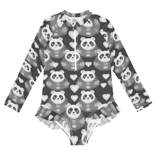 Cute Panda Girls Long Sleeve Swimsuit UPF 50+ Rashguard Swimwear One Piece Bathing Suit for 3-12 21216815