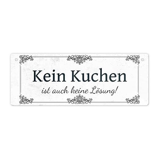 Kein Kuchen ist auch keine Lösung Metallschild in weiß vintage als Geschenk für Frauen die liebend gerne Kuchen essen und backen aber auch auf ihre schlanke Linie achten wollen