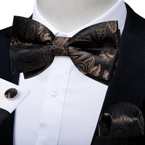 Corbata de moño Paisley preanudada con pañuelo y gemelos miniatura 2