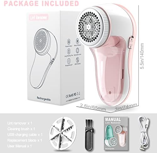 Lint Remover Electric, Bobble Remover Rechargeable with 1 Spare Shaving Blade, Portable Fabric Fluff Shaver for Clothes, Furniture, Bedding, Carpet