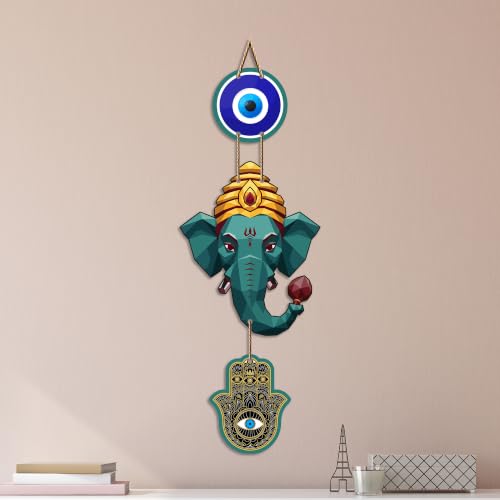 Image of Artvibes Ganpati Bappa Evil Eye Decor Hanging for Home and Office | Nazar Suraksha Wall Art for Entrance Door Living Room Temple | Auspicious Vastu Energy Decorative Housewarming Gift (WH 8561N)