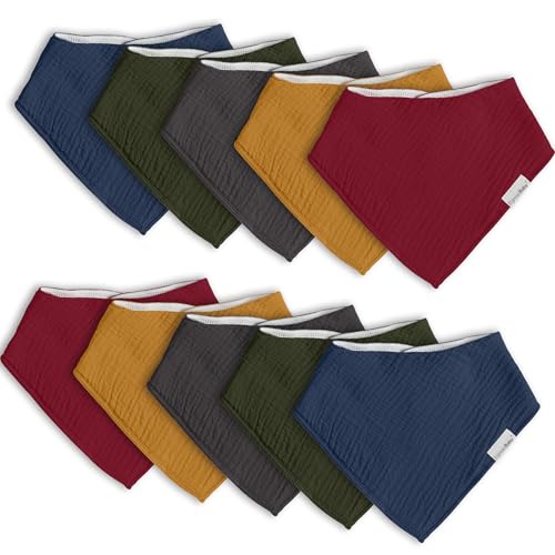 Image of Muslin Baby Bibs for Boys Girls,10 Pack Super Absorbent Baby Bandana Drool Bibs Set for Teething and Drooling,100% Cotton Soft for Infant,Newborn